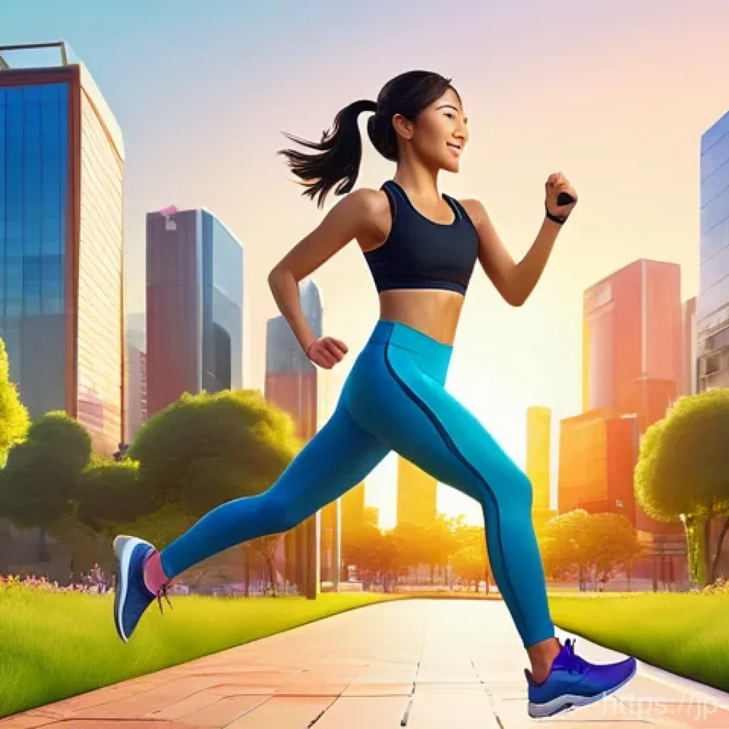 헬스케어 앱 추천 - **Prompt 1: Energetic Gamified Fitness**
    A vibrant, dynamic illustration of a cheerful young Jap...