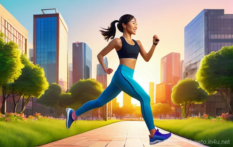 헬스케어 앱 추천 - **Prompt 1: Energetic Gamified Fitness**
    A vibrant, dynamic illustration of a cheerful young Jap...