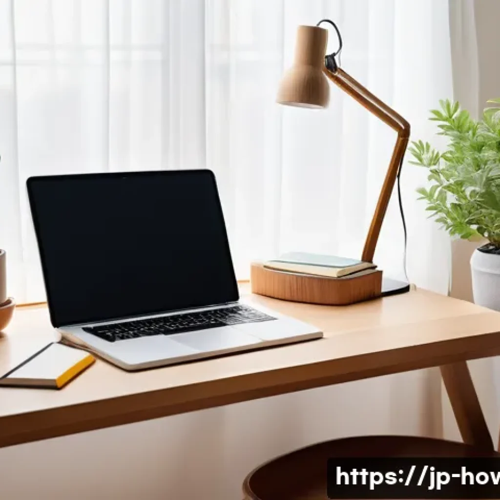 자기계발 활용법 - A cozy, modern Japanese home study corner designed for self-improvement habit building: a tidy woode...