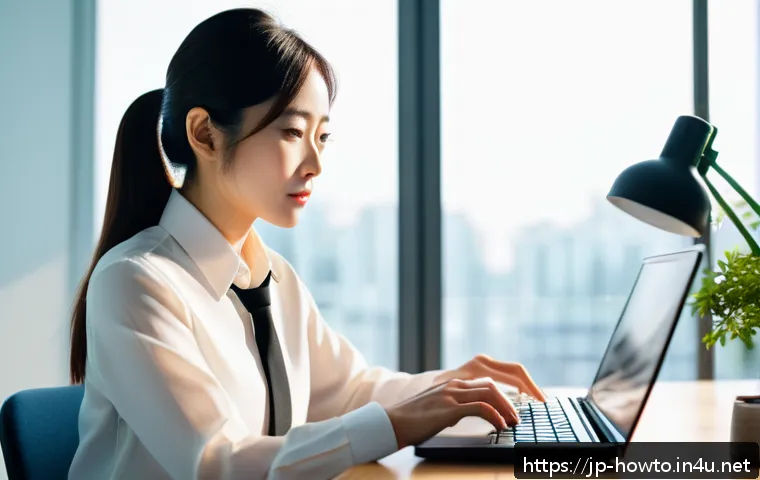 엑셀 자동화 방법 - A modern Japanese office scene focused on a young professional woman using Excel on a sleek laptop. ...
