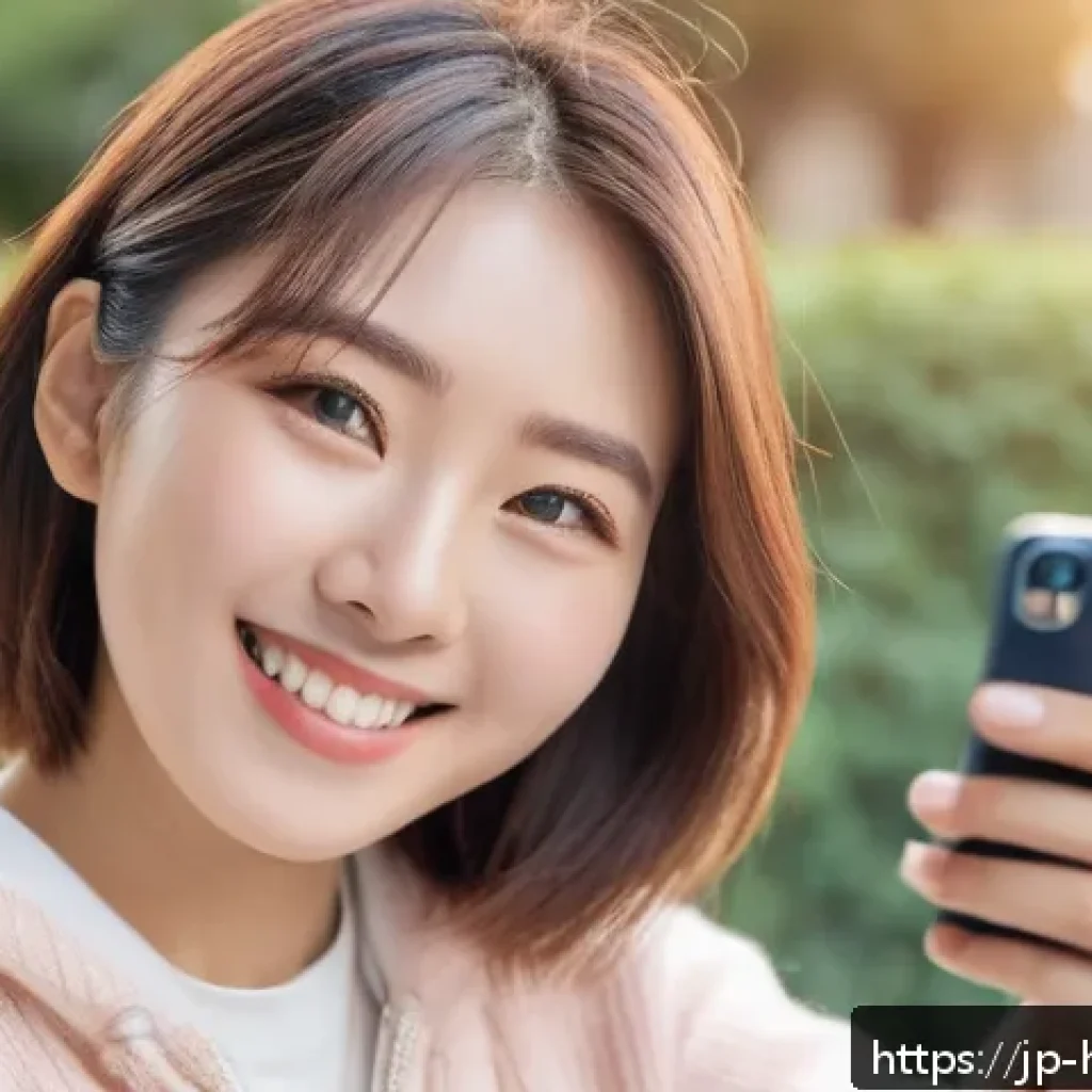 소셜 미디어 활용법 - A bright and natural smiling young Japanese woman taking a selfie for her SNS profile photo, wearing...