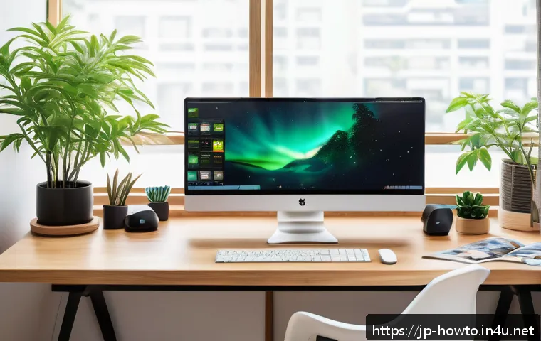 디자인 도구 활용법 - A modern Japanese home office setup for a graphic designer, featuring dual monitors displaying color...