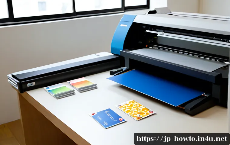 디지털 인쇄 활용법 - Photorealistic modern Japanese print studio, a designer arranging vivid color sample cards, product ...